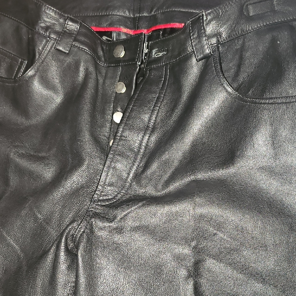 Nicole Miller Black and Red Trim Leather Pants